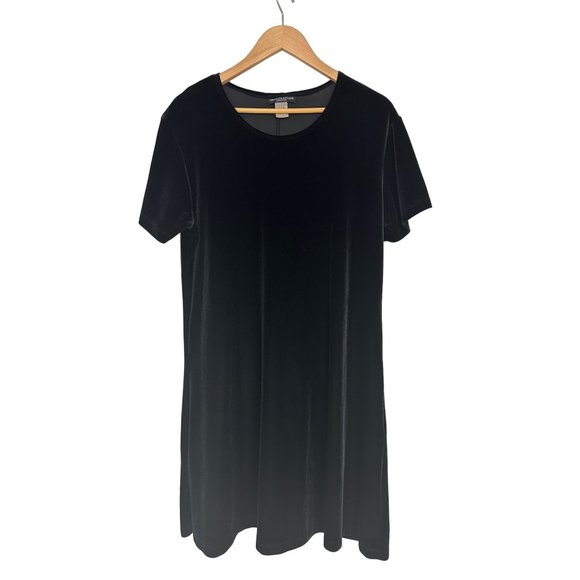 Size Large BLACK VELVET DRESS Velour Special Occasion Evening Holiday Christmas - Picture 3 of 4